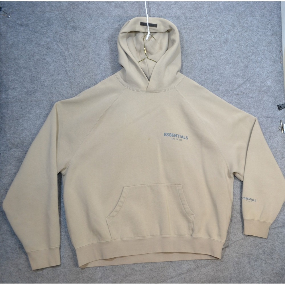 Essentials Fear Of God Hoodie Mens XL Beige Pullover Kangaroo Pocket Graphic